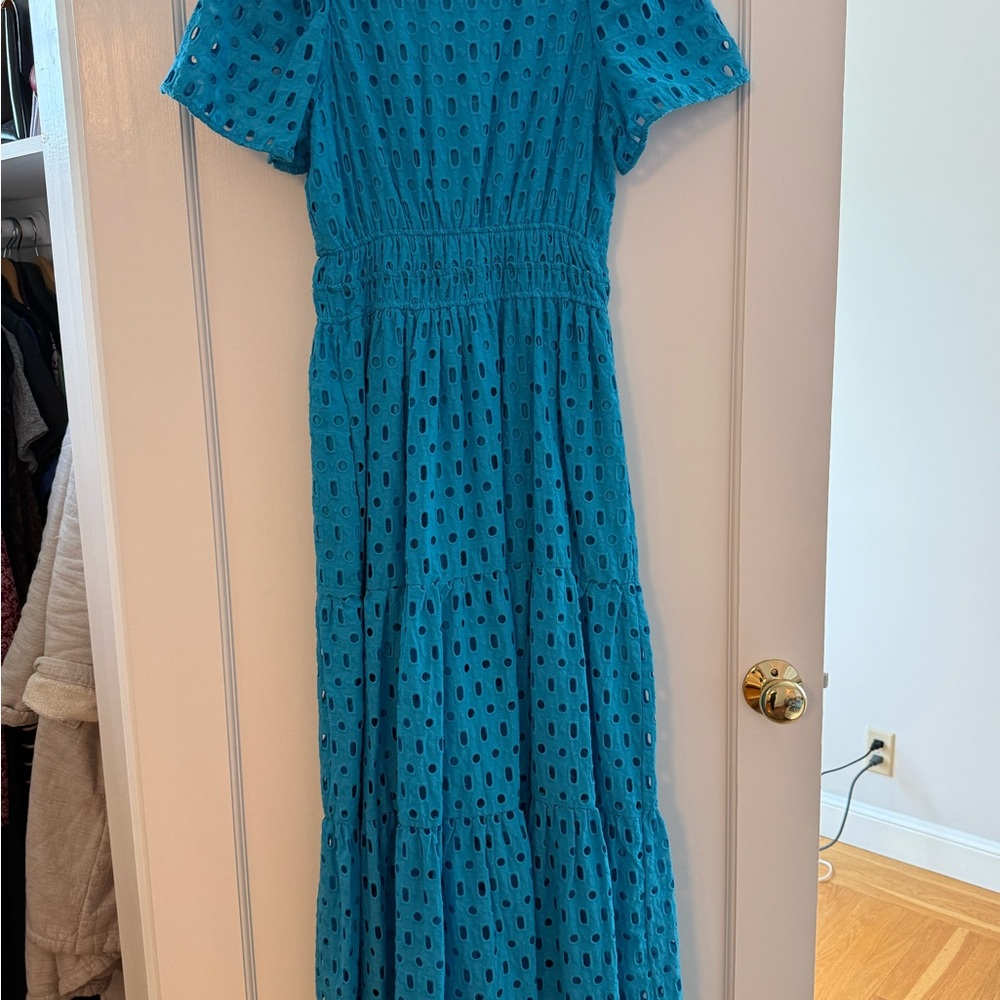 Anthropologie Teal Eyelet Maxi Dress - Picture 5 of 7